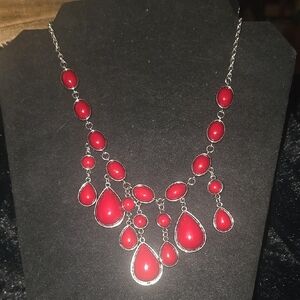 Red and Silver Cascading Teardrop Necklace